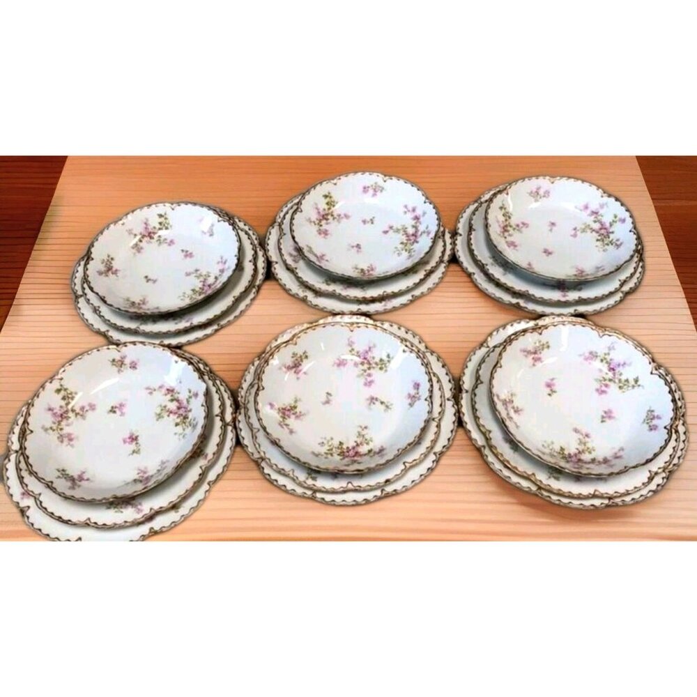18 Pc Antique Haviland Limoges France Porcelain Schleiger 340 Double Gold Set - Picture 1 of 11